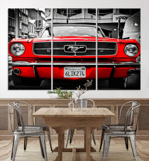 Red Mustang Car Wall Art – Framed Classic Vehicle Canvas