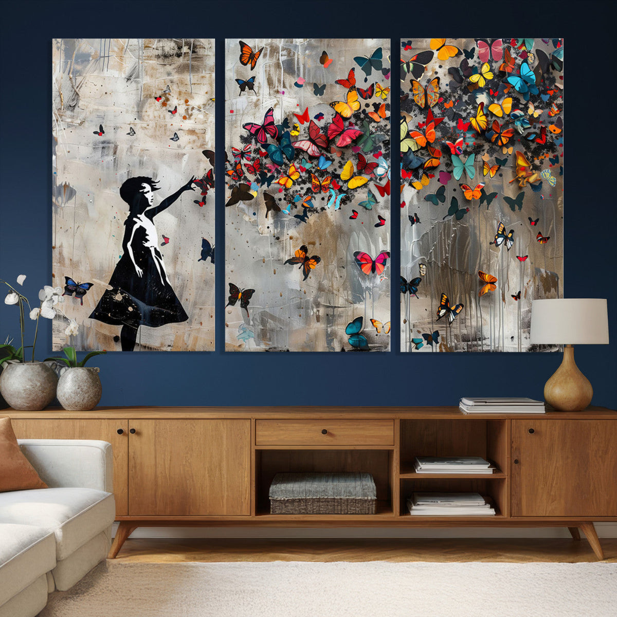 Banksy Butterfly Girl Wall Art – Modern Graffiti Canvas