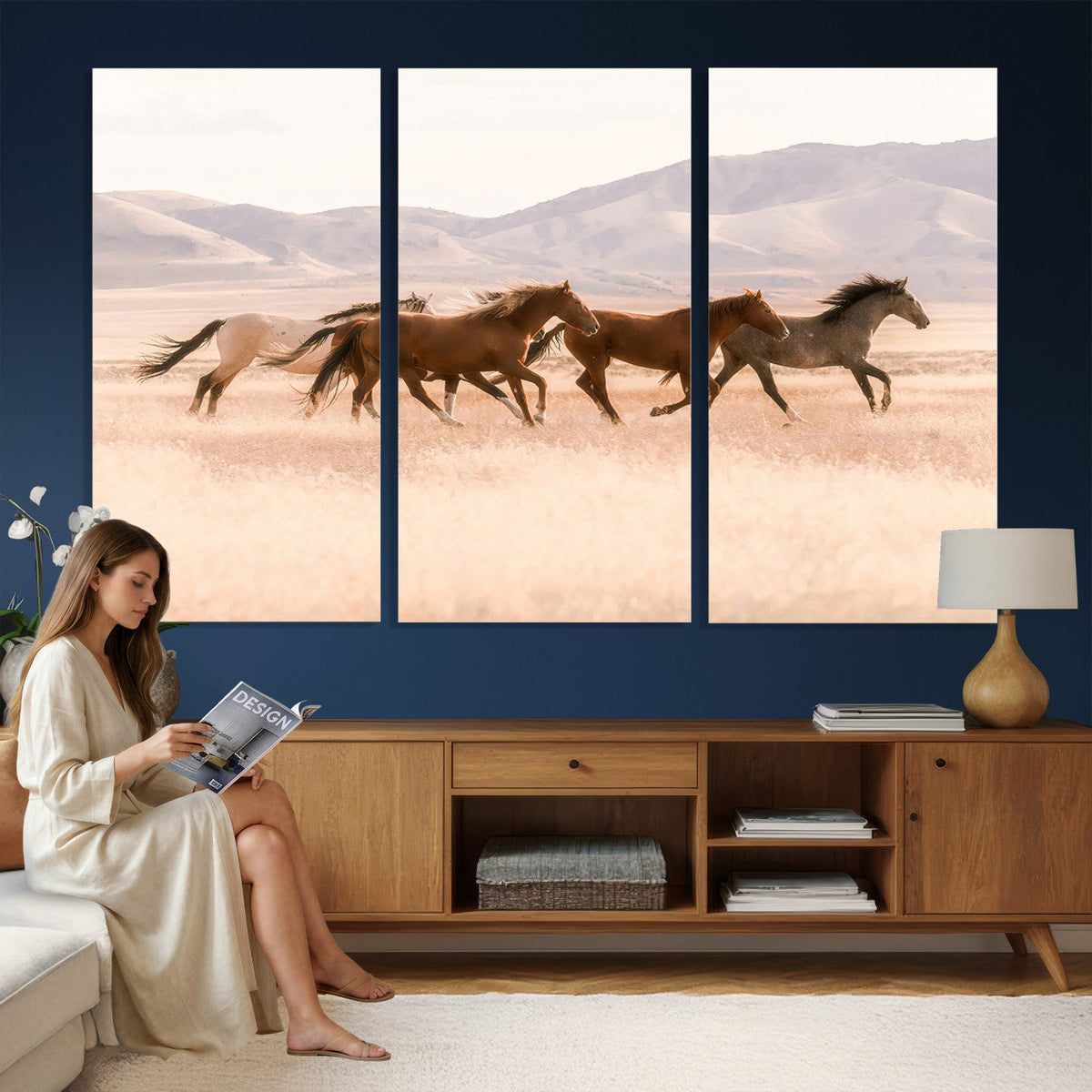 Wild Horse Wall Art Canvas Print – Framed Rustic Western Art