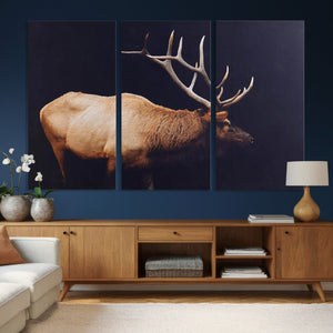 Rustic Elk Wall Art Canvas Print – Framed Moody Wildlife Art