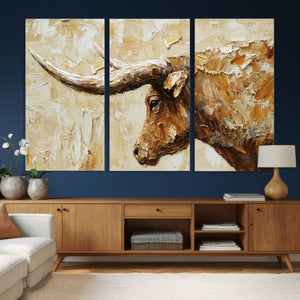 Rustic Longhorn Bull Wall Art Canvas Print – Vintage Western