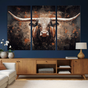 Abstract Longhorn Wall Art Canvas Print – Vintage Western