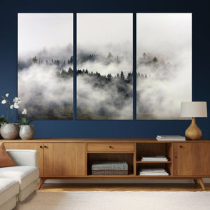 Foggy Forest Wall Art Canvas Print, Misty Pine Tree