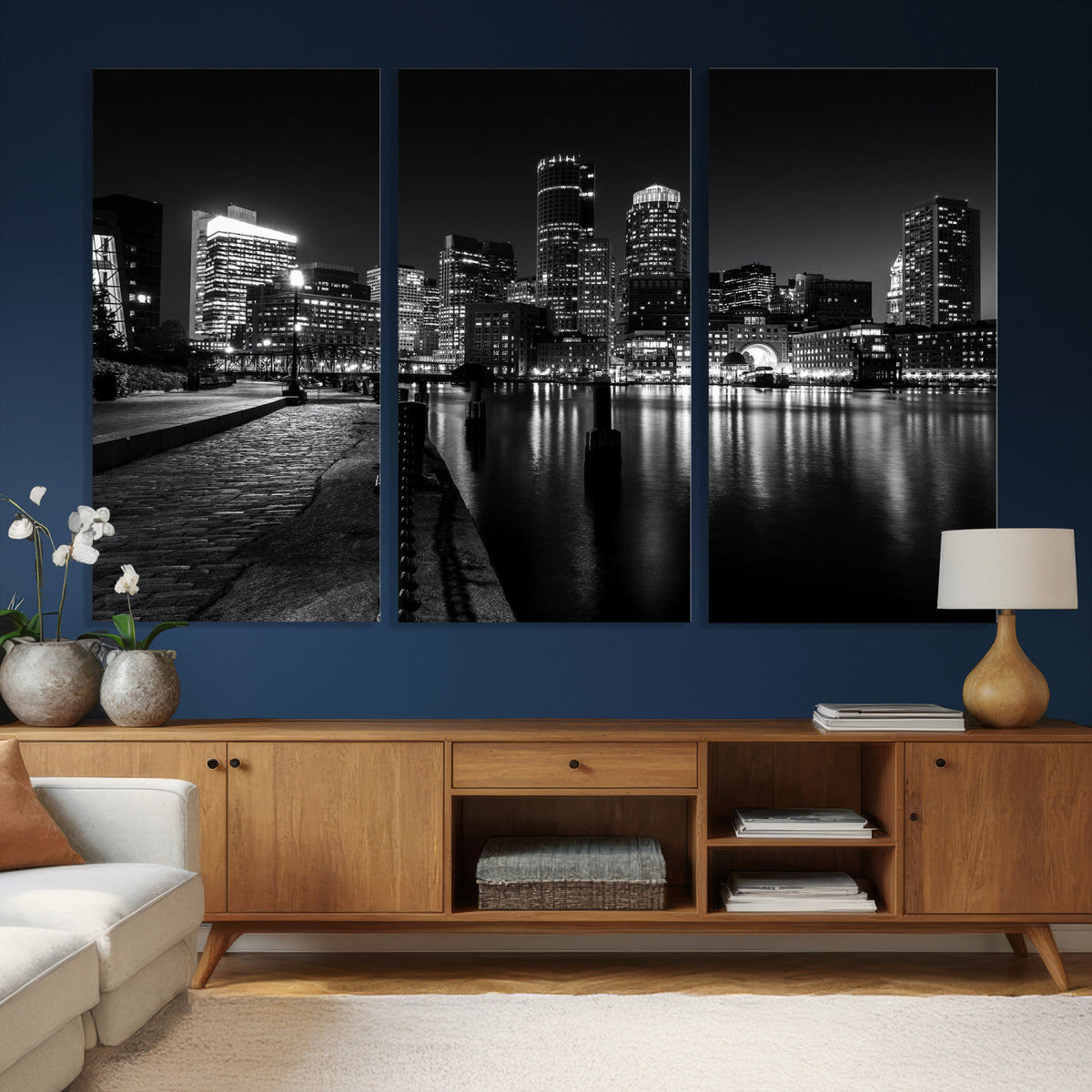 Boston Wall Art Canvas Print, Boston City Downtown Night