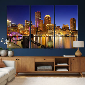 Boston Wall Art Canvas Print, Boston City Downtown Night