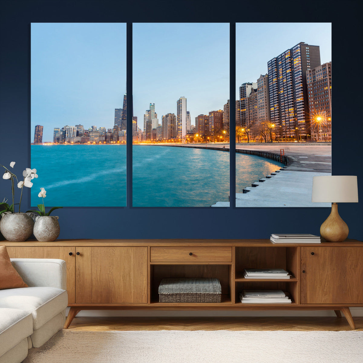 Chicago Wall Art Canvas Print, Chicago City Downtown Night