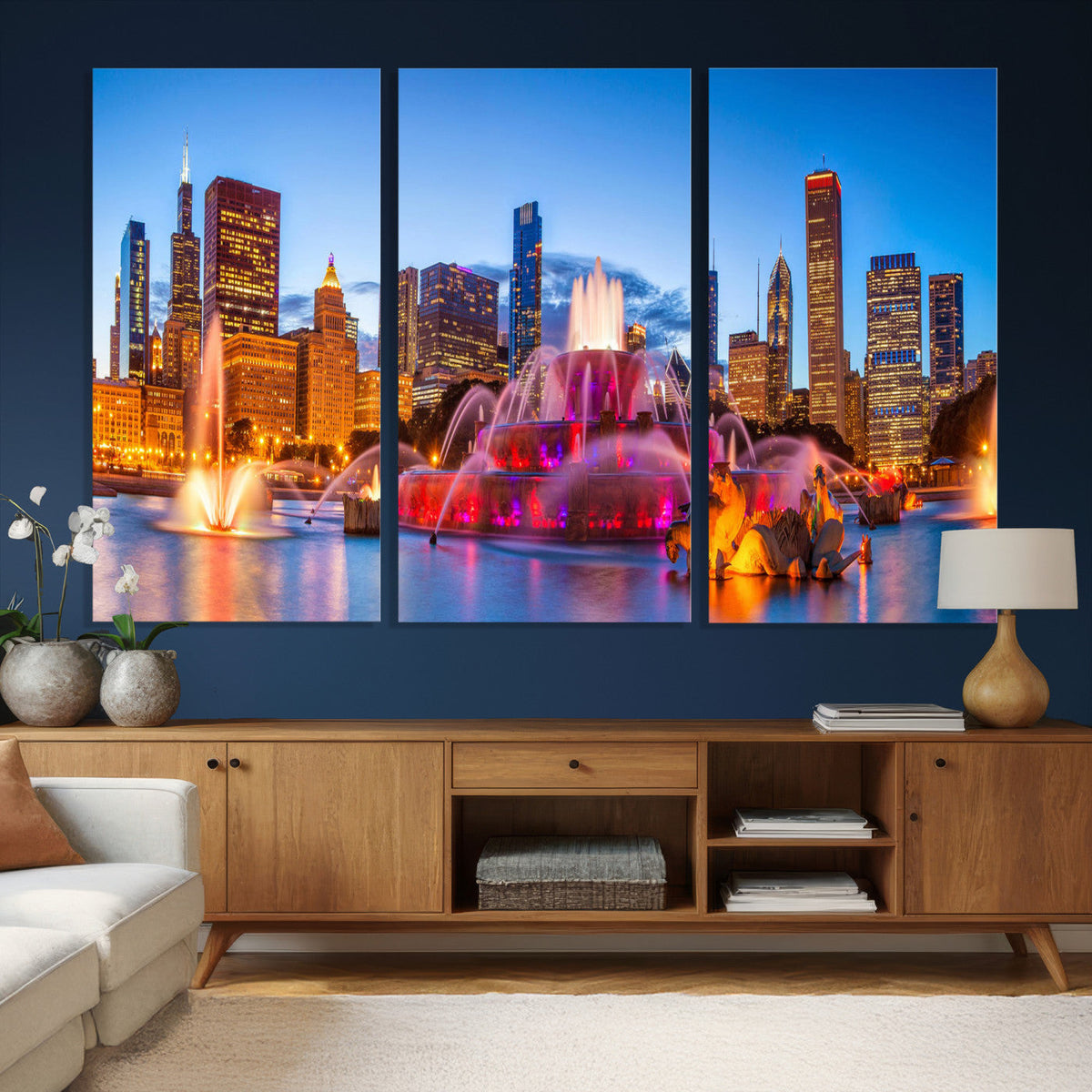 Chicago Wall Art Canvas Print, Chicago City Downtown Night