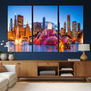 Chicago Wall Art Canvas Print, Chicago City Downtown Night