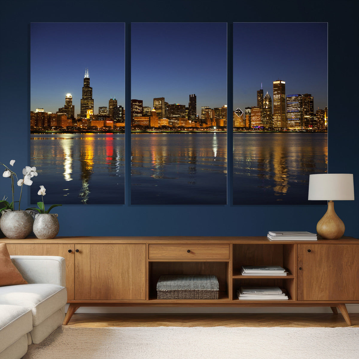 Chicago Wall Art Canvas Print - Chicago City Downtown Night