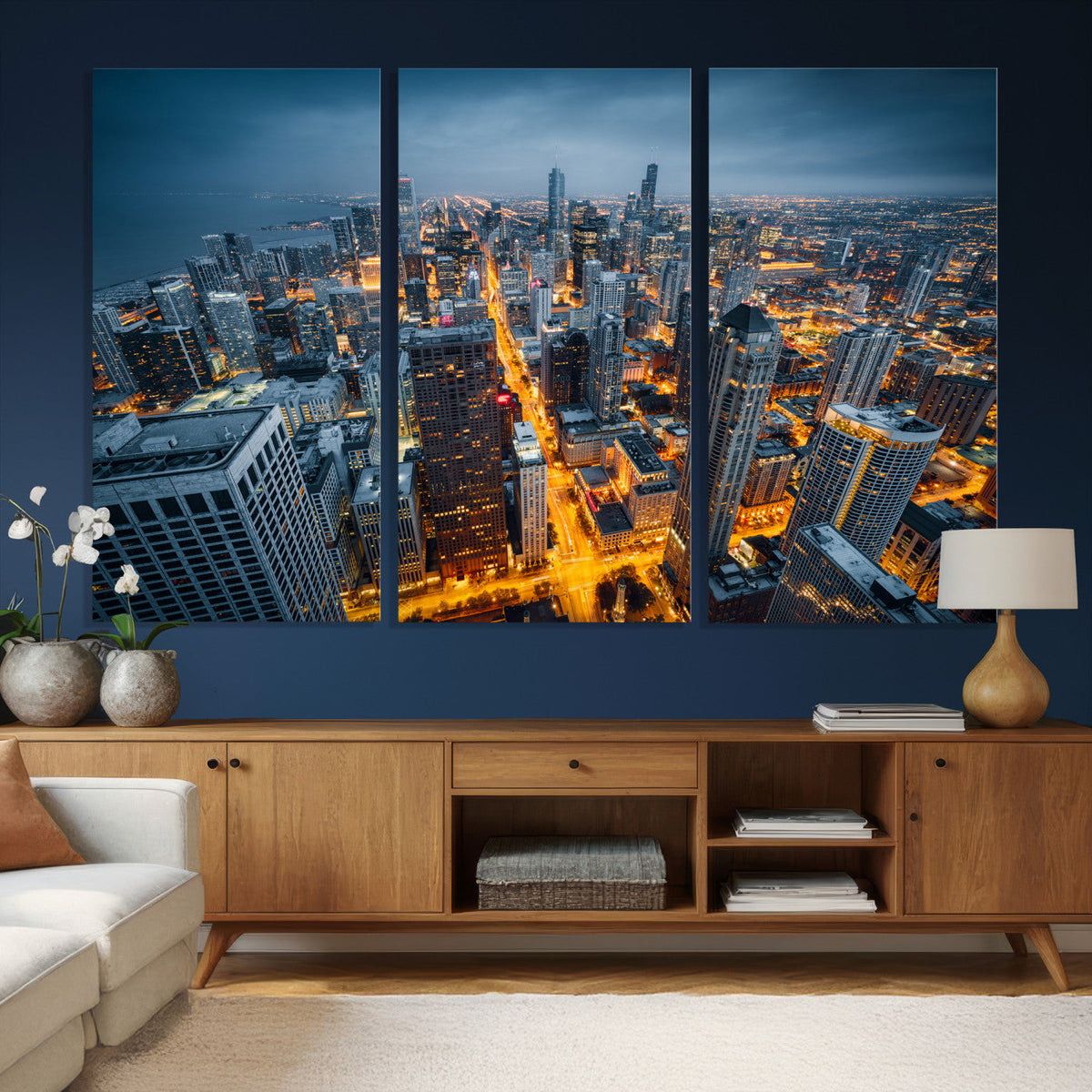 Chicago Wall Art Canvas Print - Chicago City Downtown Night