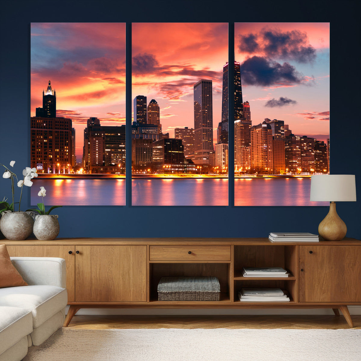 Chicago Wall Art Canvas Print - Chicago City Downtown Night