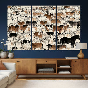 Farmhouse Animals Horse Longhorn Cow Wall Art Canvas Print -