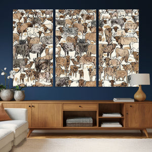 Abstract Longhorn Wall Art Canvas Print - Cow Animal Drawing