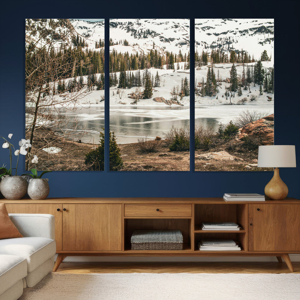 Snowy Mountain Landscape Wall Art Canvas Print, Alpine Pine