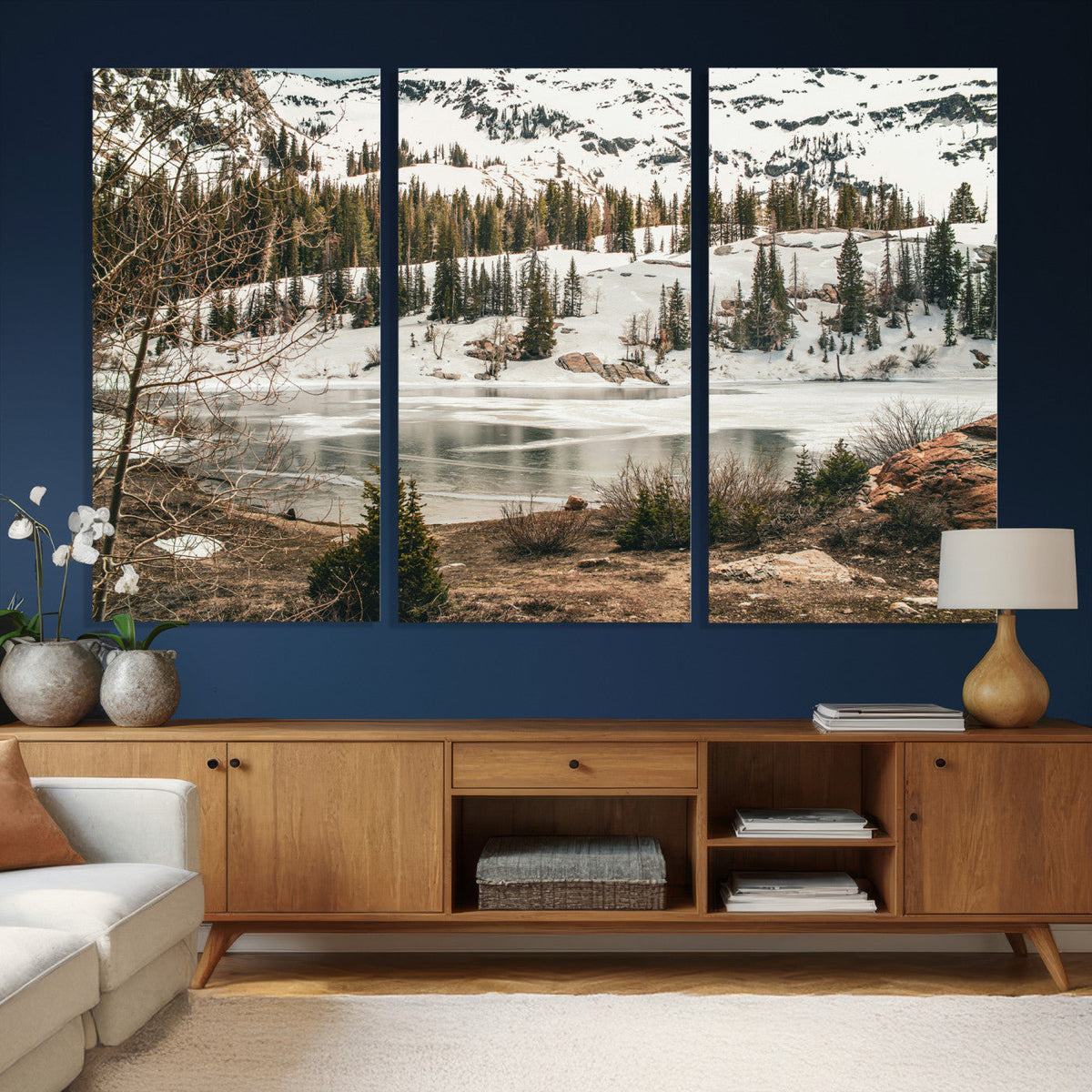 Snowy Mountain Landscape Wall Art Canvas Print, Alpine Pine