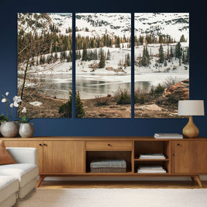 Snowy Mountain Landscape Wall Art Canvas Print, Alpine Pine