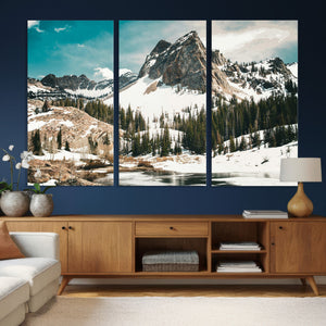 Snowy Mountain Wall Art Canvas Print, Alpine Pine Forest