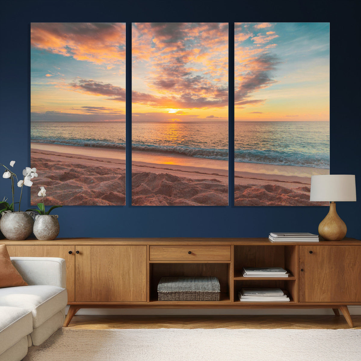 Sunset Beach Wall Art Canvas Print – Soft Coastal