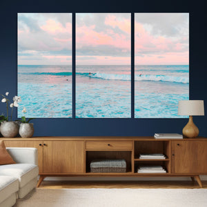 Ocean Wave Wall Art Canvas Print, Pastel Surf Seascape