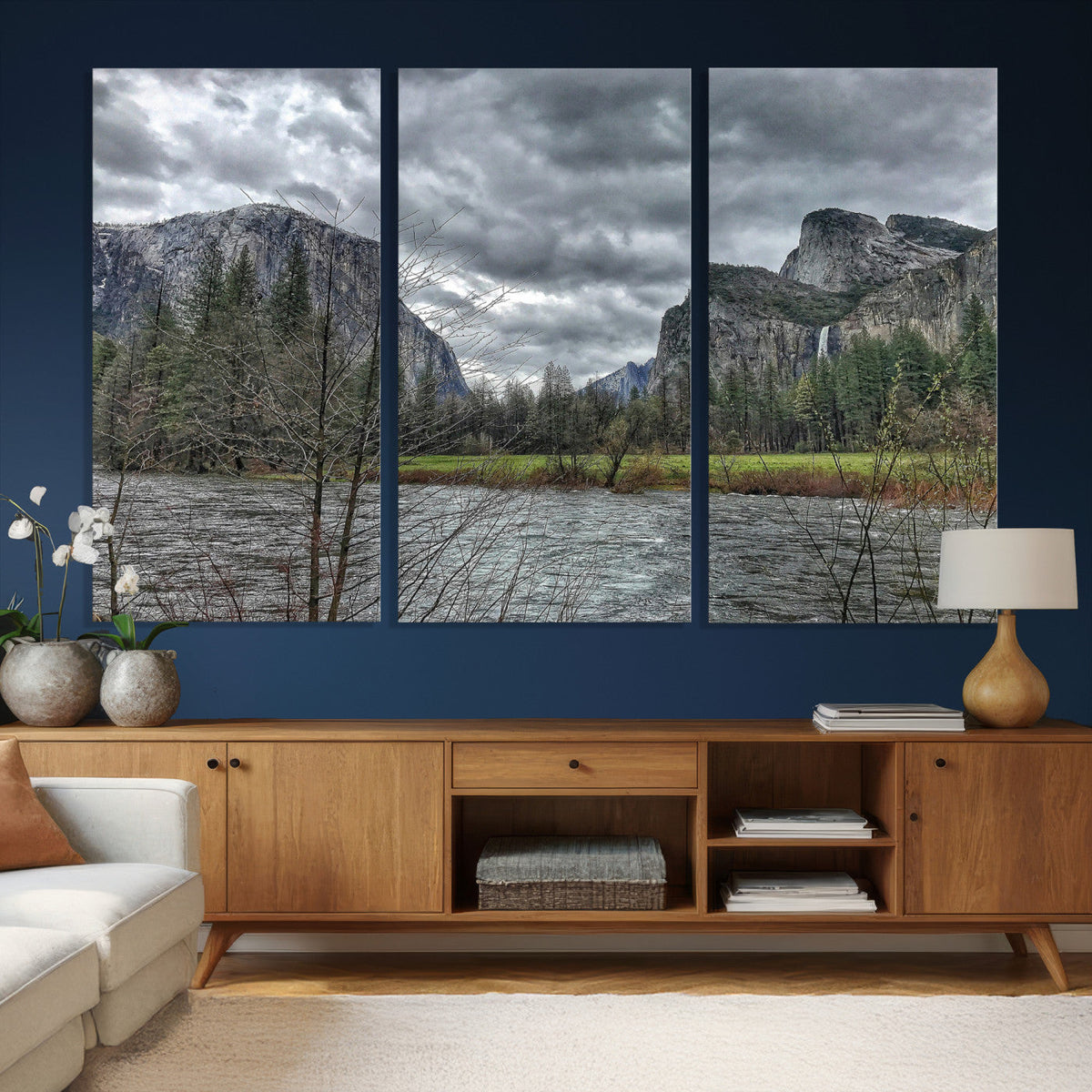 Yosemite Valley River Wall Art Canvas Print, Granite Cliffs