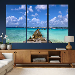 Caribbean Ocean Pier Seascape Wall Art Canvas Print,