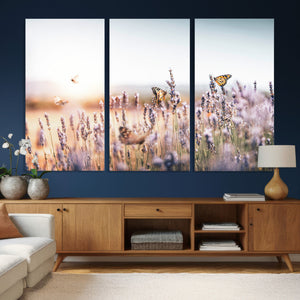Lavender Field Wall Art Canvas Print, Butterfly Floral