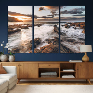 Rocky Coast Ocean Sunset Wall Art Canvas Print, Dramatic
