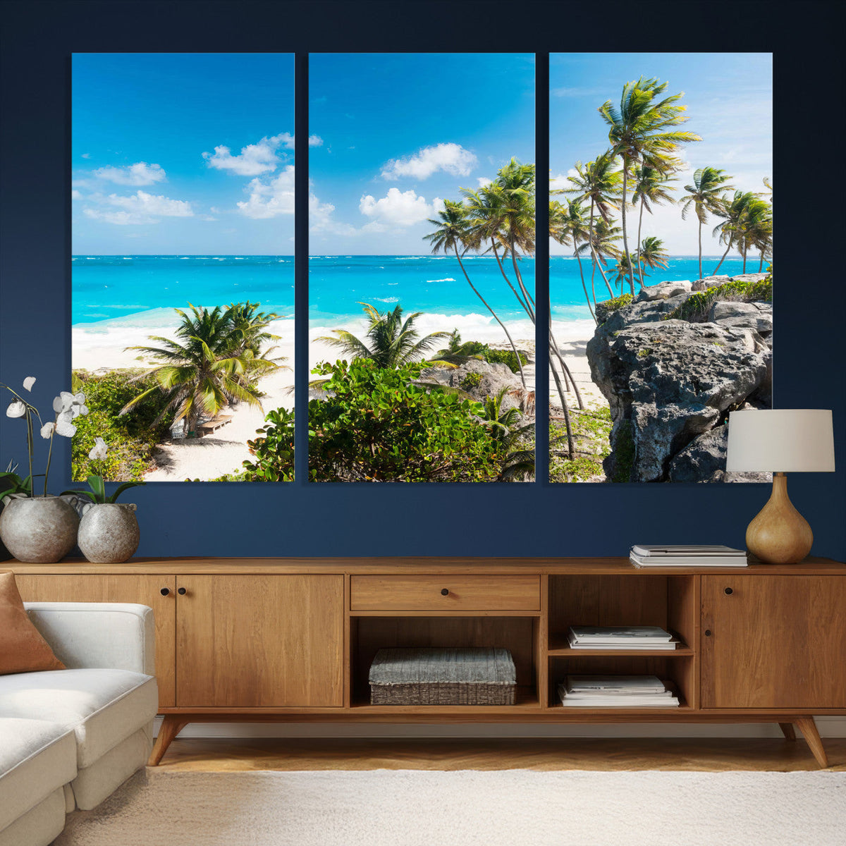 Tropical Beach Wall Art Canvas Print, Palm Tree Ocean