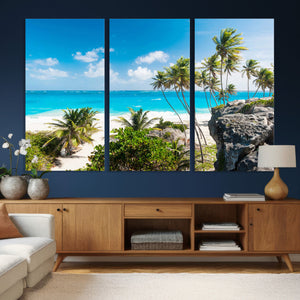 Tropical Beach Wall Art Canvas Print, Palm Tree Ocean
