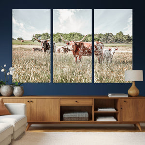 Texas Longhorn Cattle Wall Art Canvas Print, Rustic Ranch