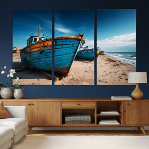 Coastal Fishing Boats Wall Art Canvas Print, Sunset Beach