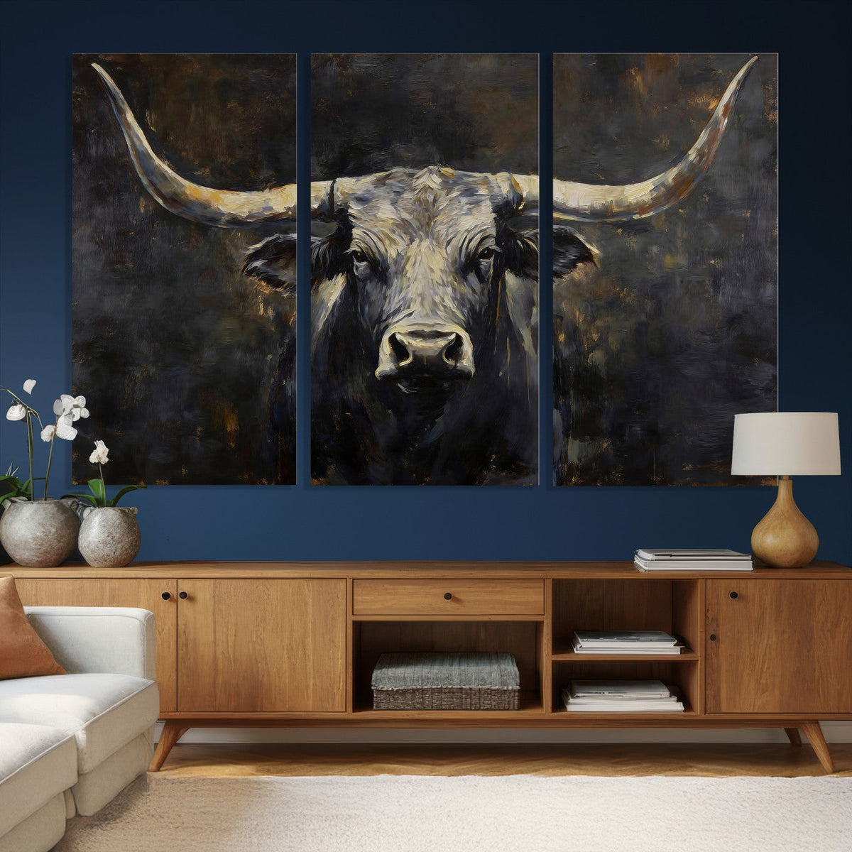 Rustic Longhorn Bull Wall Art Canvas Print – Vintage Western