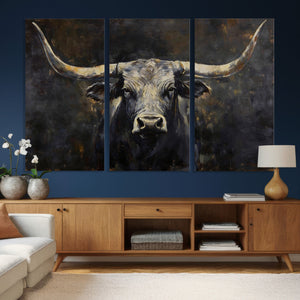 Rustic Longhorn Bull Wall Art Canvas Print – Vintage Western