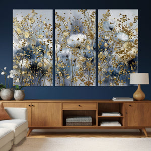 Abstract Floral Wall Art Canvas Print – Gold and Blue