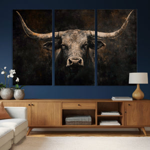 Vintage Longhorn Bull Wall Art Canvas Print – Rustic Western