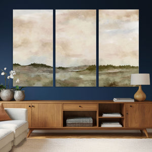 Muted Watercolor Hill Landscape Print — Beige Taupe Cloudy