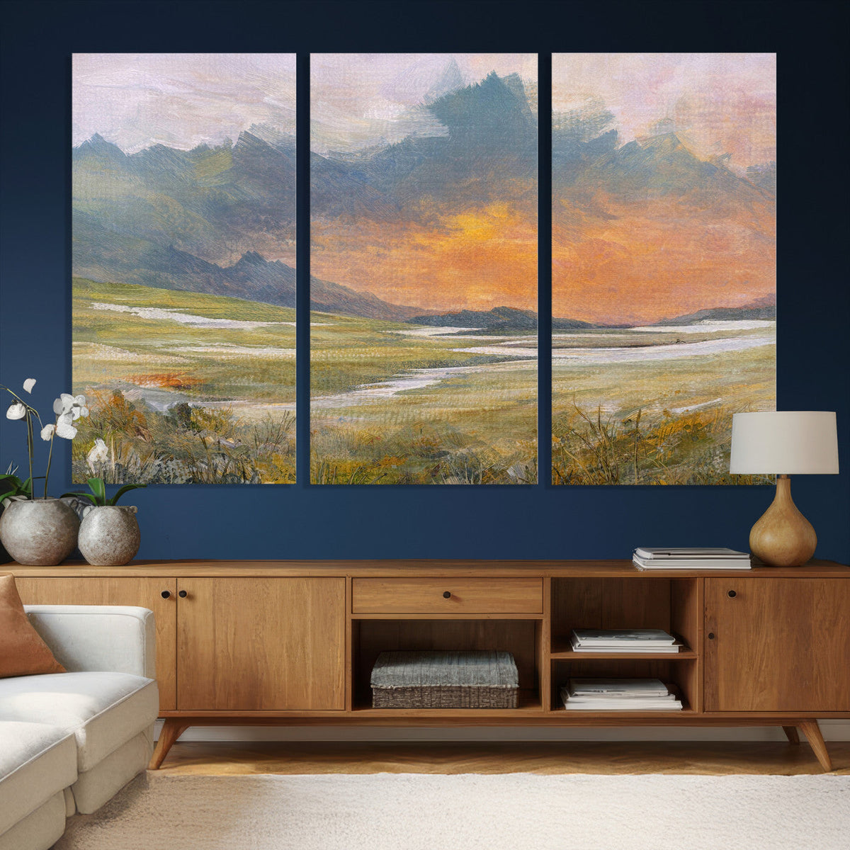 Mountain Sunset Wall Art Canvas Print Vintage Landscape
