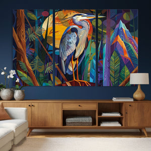 Colorful Heron Wall Art Canvas Print Tropical Bird Abstract