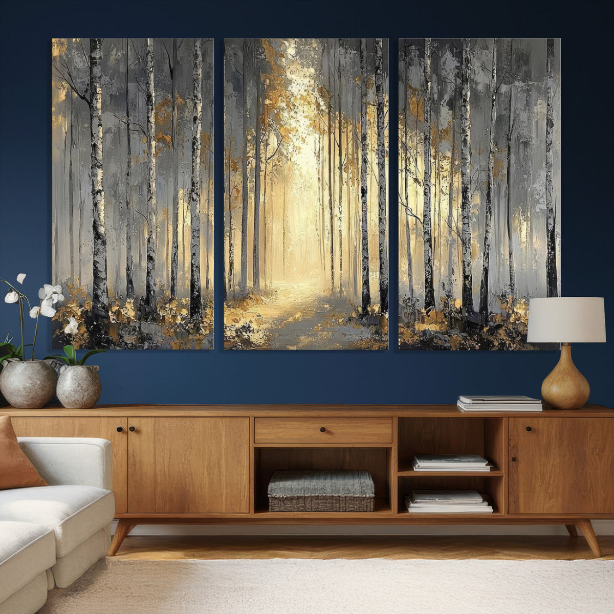 Abstract Birch Forest Wall Art Canvas Print – Modern Neutral
