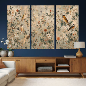 Vintage Birds and Flowers Wall Art Canvas Print, Botanical
