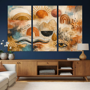 Geometric Boho Abstract Wall Art Canvas Print, Orange Blue