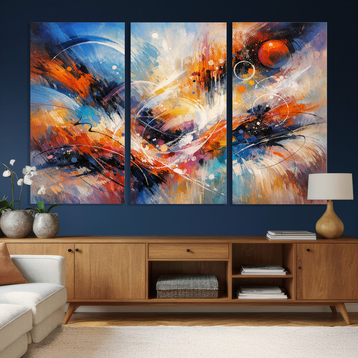 Lyrical Abstraction Wall Art Canvas Print, Orange Blue