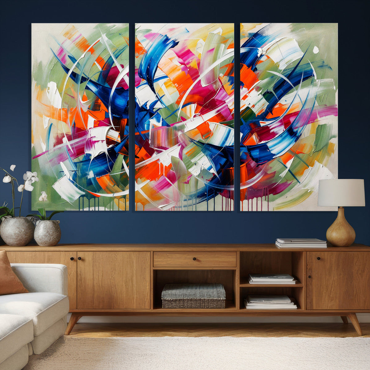 Geometric Abstract Wall Art Canvas Print, Orange Blue