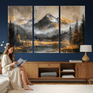 Mountain Lake Canvas Wall Art — Rustic Forest Landscape