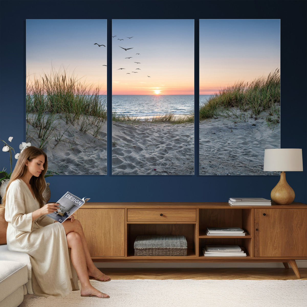 Sandy Dune Path Sunset Canvas Wall Art — Seagulls Beach