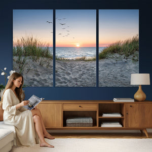 Sandy Dune Path Sunset Canvas Wall Art — Seagulls Beach