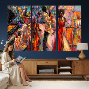 African American Jazz Singer Canvas Art — Red Dress Black