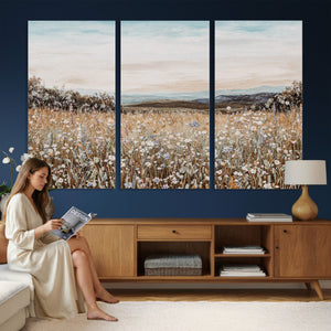 Neutral Wildflower Field Canvas Wall Art — Beige Earth Tone
