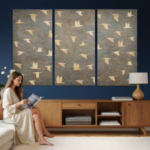 Flying Birds Canvas Wall Art, Vintage Bird Flock Pattern