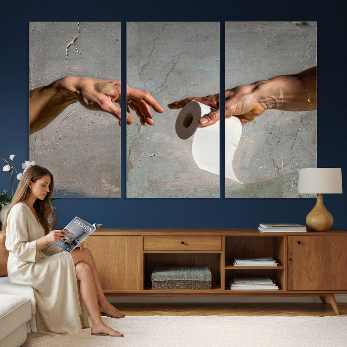 Funny Bathroom Wall Art Canvas, Creation of Toilet Paper